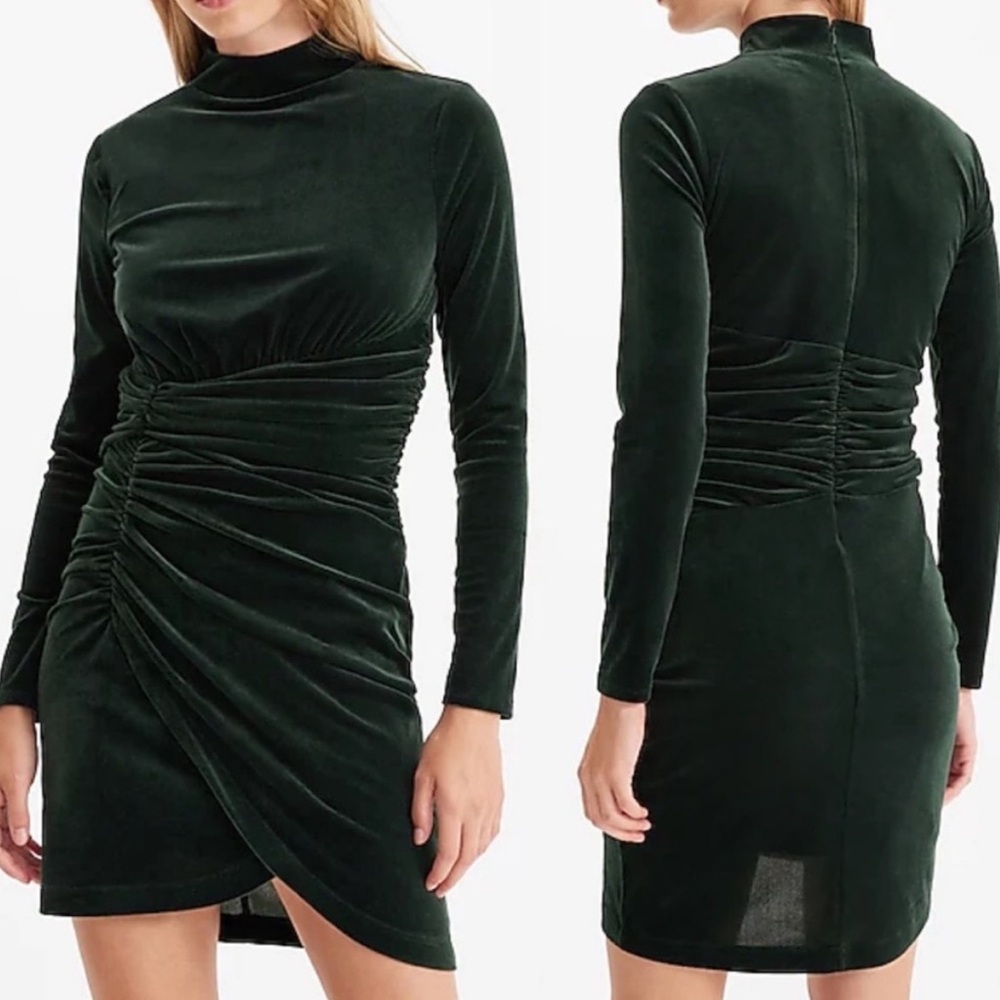 Express Velvet Body Contour Mock Neck Ruched Mini Dress